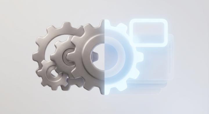 Abstract representation of mechanical and digital technology components