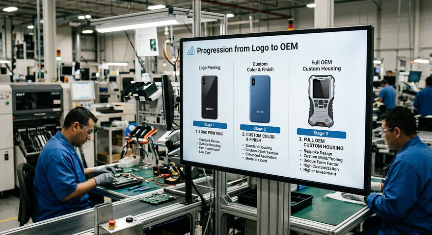Customization levels for digital clocks from logo print to full OEM