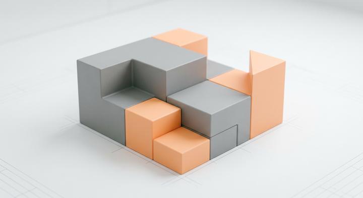 Abstract 3D geometric shapes representing precision mold-making and engineering design