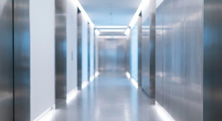 Abstract minimalist controlled cleanroom environment with soft blue light