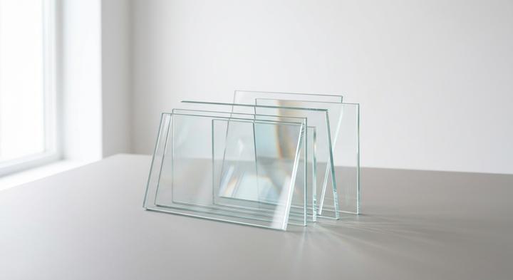 Layered high-precision glass panels representing advanced display substrates