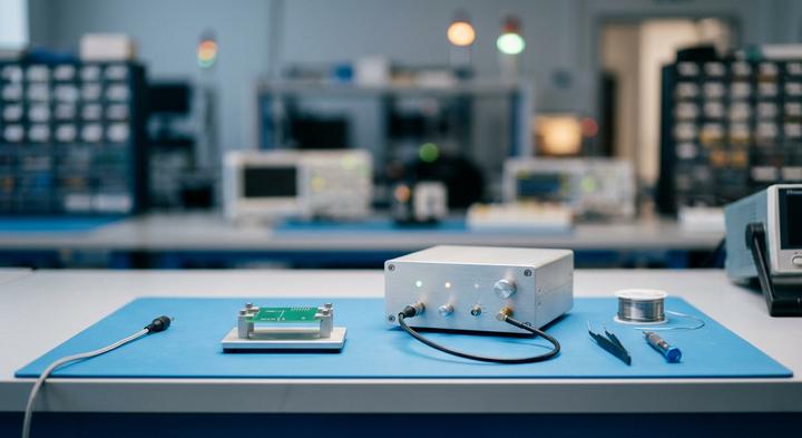 Modern cleanroom and quality control electronics testing laboratory setup