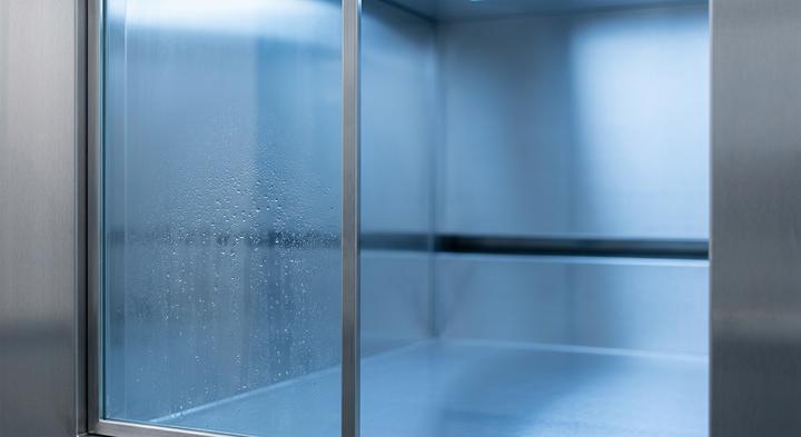 Clean abstract environmental calibration chamber showing soft humidity control