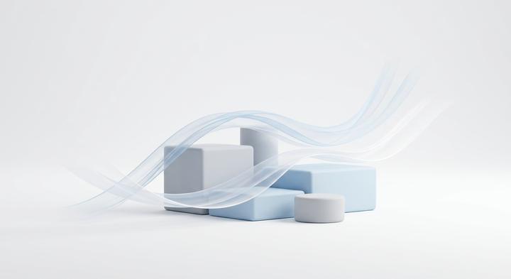 Abstract 3D rendering representing smooth airflow and thermal dynamics over geometric shapes