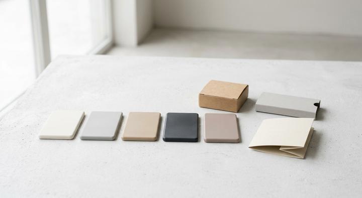 Minimalist premium raw material swatches representing custom manufacturing options
