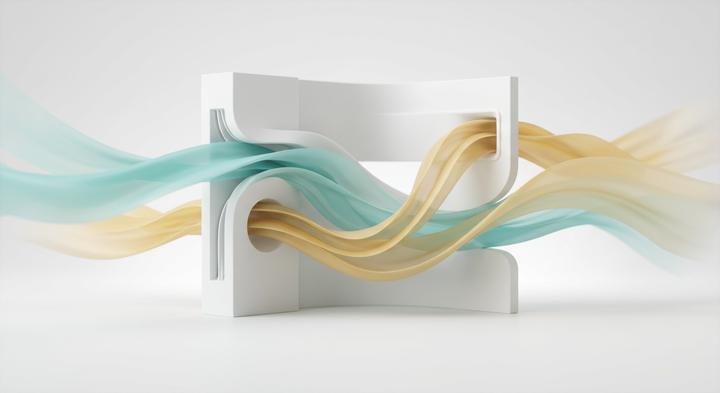 Abstract 3D visualization of gentle air and thermal currents flowing through protective geometric vents.