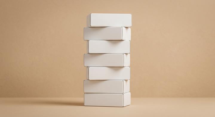 Minimalist stack of white boxes representing structured logistics and packaging durability
