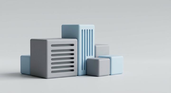 Minimalist 3D render of abstract geometric structures representing ventilation pathways and structural mold design