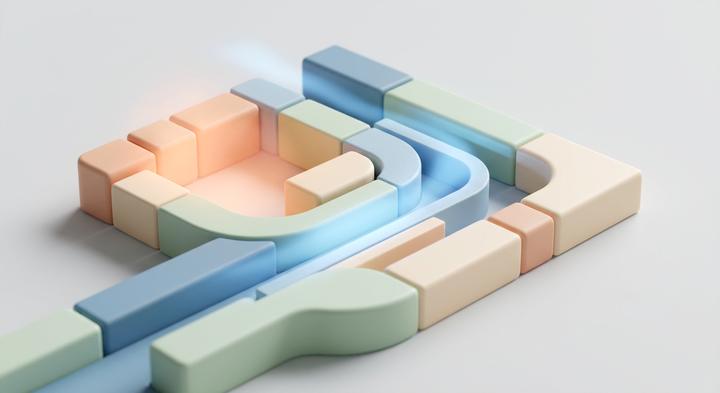 Abstract geometric 3D visualization representing thermal separation and air channel design.