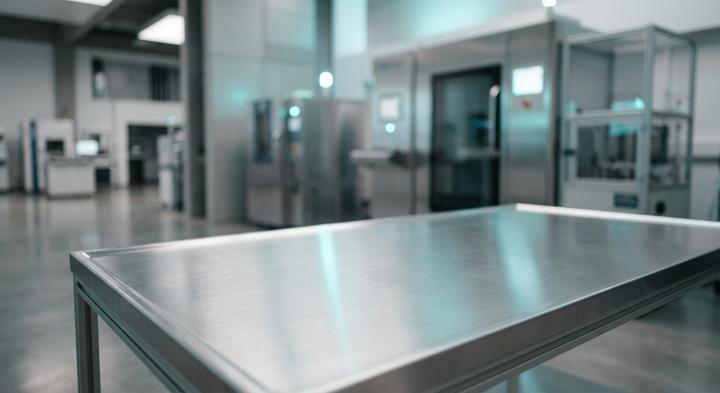 Modern cleanroom calibration laboratory workbench with soft lighting