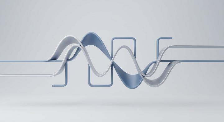 Abstract 3D geometric waves representing frequency calibration and timing stability in digital clock circuits.
