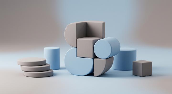 Abstract modular geometric shapes representing standardized parts and fast assembly
