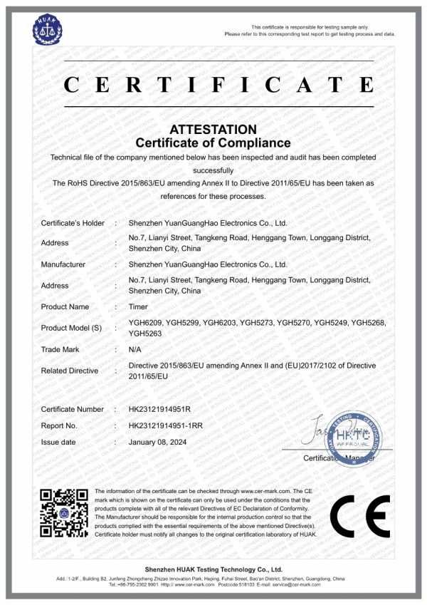 YGH6209 RoHS certificate of compliance