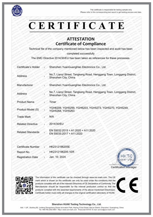 YGH6209 CE EMC certificate of compliance