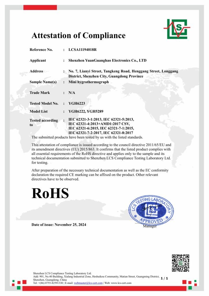 YGH6222 RoHS attestation of compliance LCSA11194018R