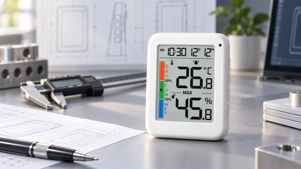 YGH6270 thermo hygrometer on an engineering development desk